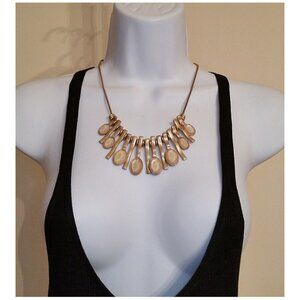 Gold Tone Modernist-Brutalist Style Bib Chain Costume Dressy Statement Necklace.